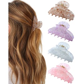 ACECHA 4 Pack Acrylic Hair Claw Clips for Women, 3.1" Shiny Nonslip Hair Grip Hairclips for Thin and Thick, Banana Barrettes Hair Clups Strong Hold Hair Accessories (Purple, Brown, Pink, Grey)