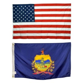 3x5' Vermont Flag & 3x5' United States Flag Bundle - Durable All Weather Nylon & Reinforced Fly End Stitching - Made in The USA