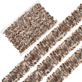 CABODYALS 10 Yards Saddle Brown Embroidery Ribbon Luxury Tweed Lace Edge Trim Fabric Polyester Vintage Embroidered Tassel Applique Ribbons for Costume Accessories Gift Wrapping DIY Art Craft Supply