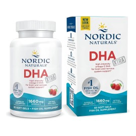 Nordic Naturals Suplemento DHA Xtra, 1660 Mg de Omega, 60 cápsulas sabor fresa para 1 mes