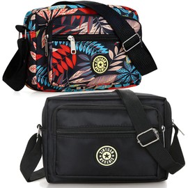 2 Piezas Bolsa Bandolera para Mujer，Bolsas Crossbody Mujer de Impermeable de Gran Capacidad y Múltiples Bolsillos,bolso cruzado para mujer con Correa Ajustable Emparejamiento Diario（negro y color）