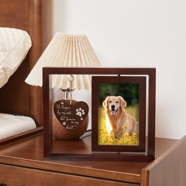 HKBS Dog Memorial Gift Pet Memorial Picture Frame Wooden Rotating for 4x6 Photo Sympathy Gift for Loss of Dog or Cat