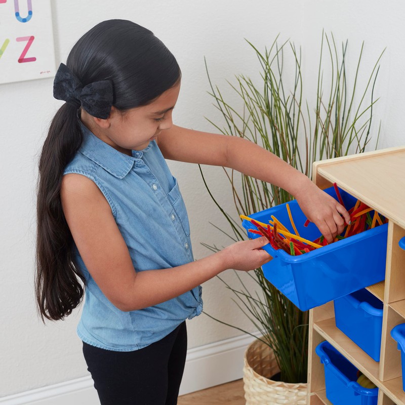 ECR4Kids Scoop Front Storage Bin, Multipurpose Organization, Blue, 30-Piece