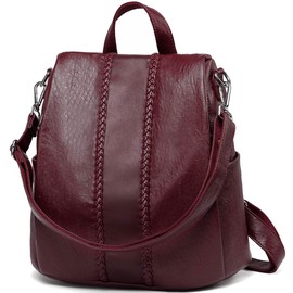 VASCHY Women Backpack, Fashion Anti Theft Ladies Backpack Purse Faux Leather Daypack 3 Ways to Carry Vintage School Rucksack Handbag Bag with Detachable Shoulder Strap for Travel Shopping (Burgundy)