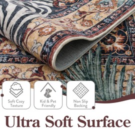 Moynesa Tiger Machine Washable Rug, 3 x 5 Entryway Area Rug Non Slip Vintage Soft Rug for Living Room, Ultra Thin Boho Stain Resistant Kitchen Throw Mat for Entrance Bedside, Puce Red