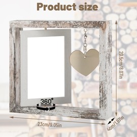 Photo Frame 4x6, Rotating Floating Wooden Picture Frames with Heart Pendant Double-Sided Square Spinning Display for Tabletop Standing Decor, Gifts for Wedding Family Best Friends, Mothers Day Gift