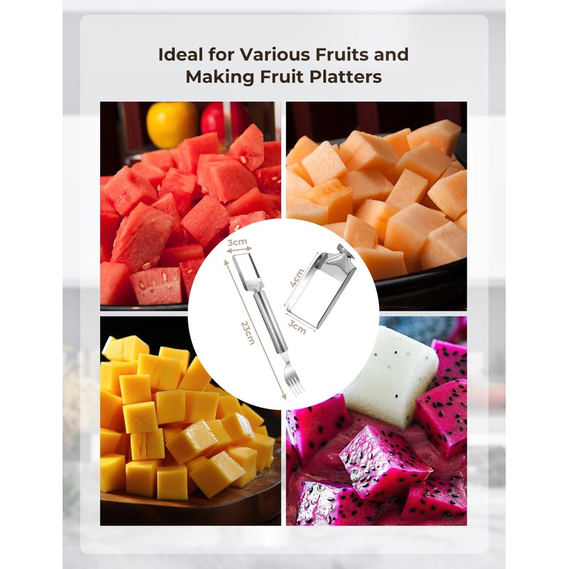 CripsTaste Watermelon Fork Cutter Slicer Tool, 2-in-1 Stainless Steel Fruit