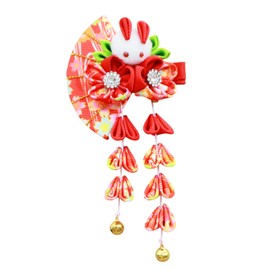JZOON H3712 Hair Ornament, Shichi-Go-San, Coming-of-Age Ceremony, Yukata, Hakama, Kimono, Furisode, Kimono, Flower, Mizuhiki, Graduation Ceremony, Wedding, Handmade, Red