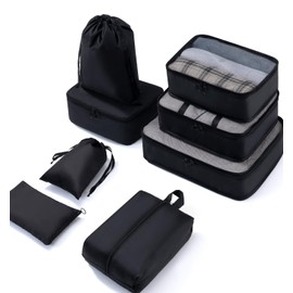 Meowoo Suitcase Organiser Packing Cubes 8-Piece Packing Cubes Packing Bags Clothes Bags Packing Cubes Luggage Storage Bags (Black, 8 Pieces)