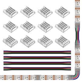 SEZO LED Strip Connector Kit LED Corner Connectors 12 Pieces SMD 4PIN 10 mm Transparent Gapless Solderless Board to Board to Wire Connectors + 4 Pieces 15 cm Long 22AWG Extension Wire