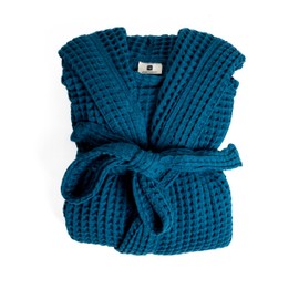 Viva Maison Luxury Waffle Robe with Hooded Unisex for Womens & Mens, 100% Turkish Cotton Bathrobes, Soft Comfortable Type Housecoats, Light Waffle Lounge Robes (S/M Size, Indigo)