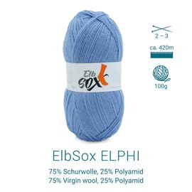 ElbSox Pier 4-4-ply sock wool - 100 g wool as a ball with a running length of approx. 420 m - enough for a pair of socks up to size 46 - colour 009 - sky blue