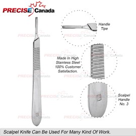 PRECISE CANADA: Scalpel Blades #10 Includes #3 Metal Handle – Suitable for DERMAPLANING, Crafts, Instruments/Equipment Pack of 50