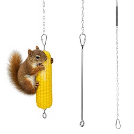 Stainless Steel Hanging Squirrel Feeder for Outside Squirrel Corn Cob Holder Feeder Chipmunk Feeders with 35 Inches Extension Chain for Bird and Other Backyard Feeding Supplies