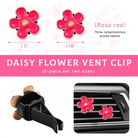 povtii 6PCS Car Air Vent Clip, Daisy Flower Car Scents Air Freshener Clip with 6 Fragrance Piece, Decorative Auto Air Conditioning Clip for Women Girl, Universal Car Accessories (Rose Red)