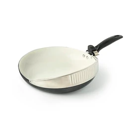 Handy Pan 2-in-1 Nonstick Frying Pan & Strainer, 10-Inch, Ceramic & Stainless Steel, PFOA Free, Dishwasher Safe, Induction, Gas & Electric Stove (Black)