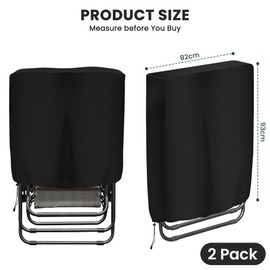 OFFCUP 2 Pcs Folding Reclining Chair Cover, Waterproof 210D Oxford Fabric Heavy Recliner Chair Cover, Windproof Anti-UV Rip Proof Outdoor Patio Sunbed Covers, Sun Lounger Covers, 93 x 82cm (Black)