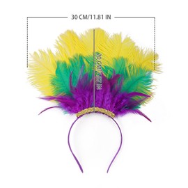 Poememgi Feather Headband for Mardi Gras St. Patrick's Carnival, Fashion Hair Band for Showgirl, Masquerade Prom Parties Hair Accessories for Women