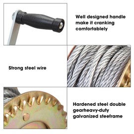 Torin ATRT1061CB 600lbs Capacity Boat Trailer Hand Winch with 26.3FT Steel Cable，Two-Way Ratchet,Silver