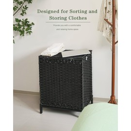 SETVSON Laundry Hamper with Lid, 112 L Handwoven Rattan Wicker Laundry Basket, 2 Removable Liner Bags Metal Heightened Feet, 6 Mesh Bags, 2 Section Large Clothes Hamper for Bathroom Bedroom, Black