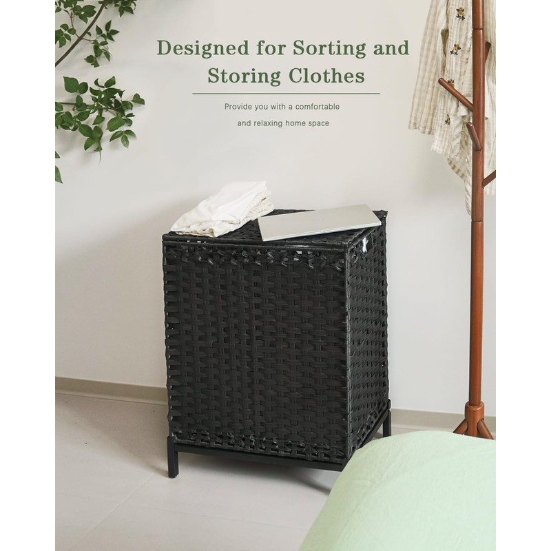 SETVSON Laundry Hamper with Lid, 112 L Handwoven Rattan Wicker
