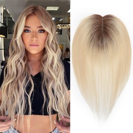 Ombre Blonde Toppers for Women Real Human Hair 3D Cover Pieces for Women with Thinning Hair Upgrade Lace Base Toppers (Ombre Blonde, 12 Inch)