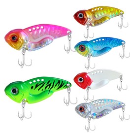 Senvenelec 6pcs (12g) Fishing Lures Hard ViB Set with Crank Metal Bait ViB Fishing Lure 3D Eye Fishing Lure Double Hook Design