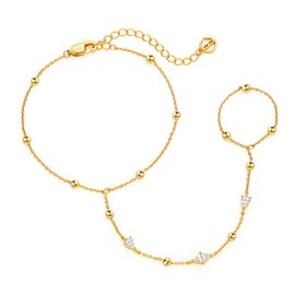 Cicy Bell Hand Chain 18k Gold Plated Bracelet for Women Trendy Teardrop Cubic Zirconia Adjustable Finger Ring Slave Dainty Bracelets Jewelry Gifts