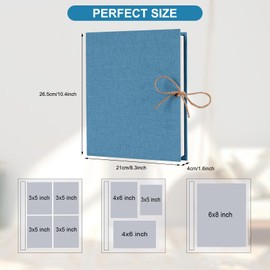 AIOR Photo Album Scrapbook 60 Pages Self Adhesive, Linen Cover Scrapbook Album, DIY Photo Album Book with 6 Metallic Pen, Ideal Gifts for Family Travel Wedding Baby (Blue)