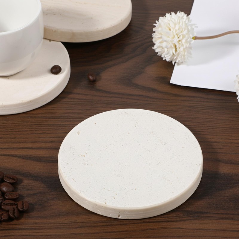 HANLANXUE 4 Pcs 4 inches Beige Travertine Coasters with Holder