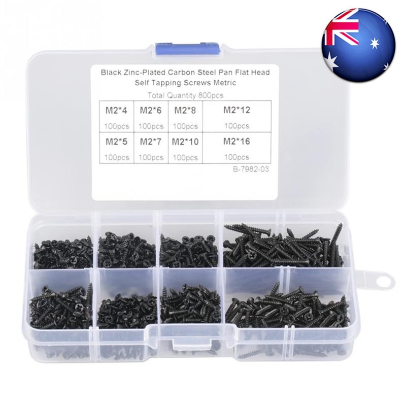 DIGISHUO 800Pcs M2 Kit Assorted Carbon-Steel Phillips Flat Head Self-Tapping