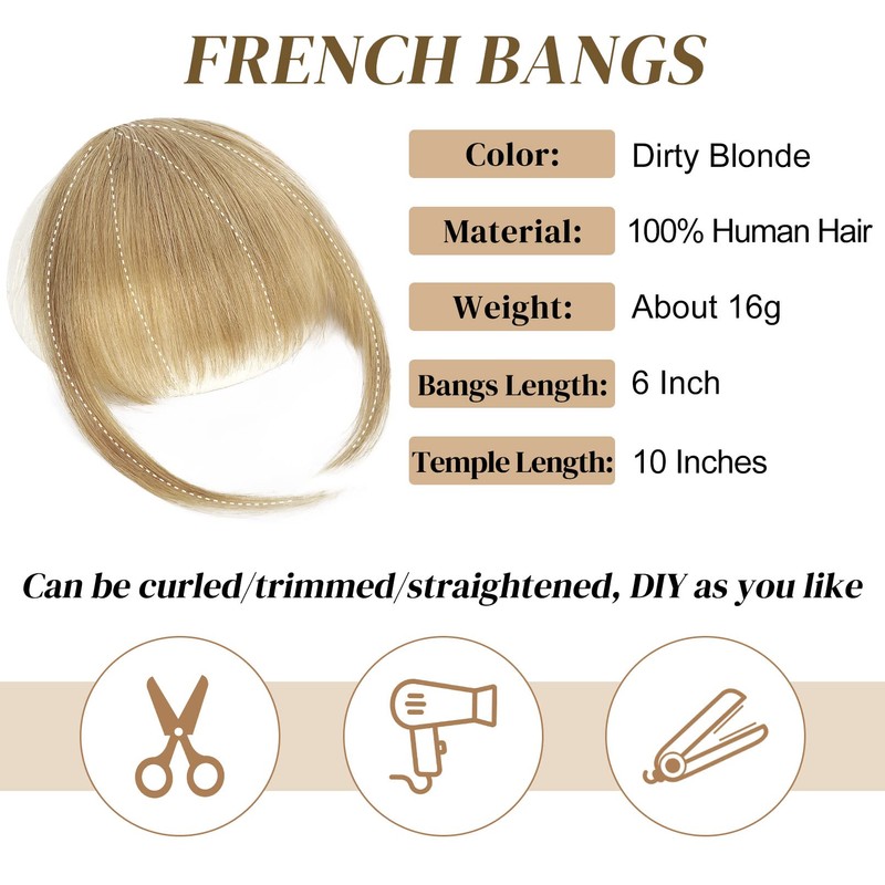 JWLFLOWXISS Clip in Bangs, Human Hair Air Bangs Clip in