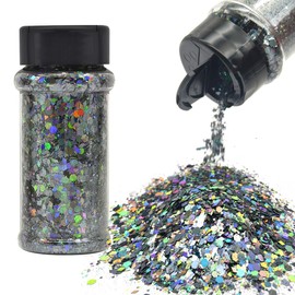Gunmetal Gray Black - Holographic Craft Glitter - 2oz Glitter Shaker Bright Colorful Mix Chunky Body Glitter Bulk - 24 Colors in Shaker, Cosmetic Grade Glitter - EBLB901