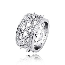 Uloveido Marquise-Shaped CZ Crystal Luxury Butterfly Ring for Women, Wide Band Statement Rings Silver Tone Y1209 (size 7)