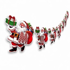 3D Paper Christmas Hanging Banner | Large Long Santa Xmas Door Sign & Garland Decor | Holiday Party Wall Ornament for Indoor Home, Doorway, Window & Living Room Decoration