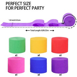 6 Crepe Paper Streamers Rolls, 500ft Value Pack of Rainbow Party Streamers for Party Decorations, Wedding Decorations, Birthday Decorations, Baby Shower Decorations