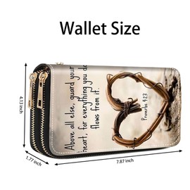 BWOOLL Quote Bible Verse Proverbs 4:23 Print Wallet for Women Large Capacity Wallet Credit Card Holder PU Leather Double Zipper Clutch Purse Phone Wallet