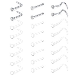 MODRSA 22g Clear Nose Studs Clear Nose Rings for Work Plastic Nose Rings for Surgery Bioflex L Shape Nose Piercing Retainers for Work