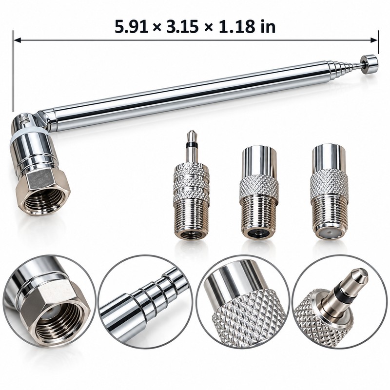 Telescopic FM Radio Antenna with 3.5mm Adapter & F-Type Male