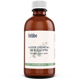 HEBBE - Aceite Esencial de Eucalipto 50 ml | Aceite Orgánico de Eucalipto | Aromaterapia | Difusor | Uso en Spa | Masaje | Corporal | Contenido 50 ml