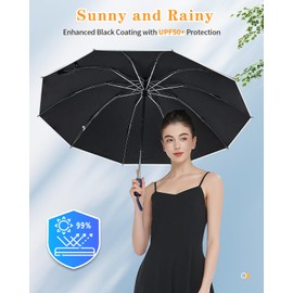 Lantusire Automatic Rain Umbrella with Reflective Strip, Large Windproof Folding Inverted Umbrella for Women Men, UPF 50+, 10 Ribs, Navy Blue