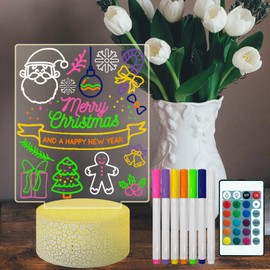 Laysinly Acrylic Dry Erase Board with Lamp Base, 6.96"x5.43" 3D Night Light, 7 Colors Pen, Remote Control, USB Powered, Clear White Board LED Note Board Plan, Memo, Calendar for Girls Boys