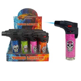 4 Pack Jumbo 4" Jet Flame Torch Gun Lighter Refillable Lockable Candy Skull
