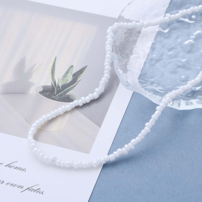 Jugielu Boho Tiny Seed Bead Necklace Choker White Beaded Necklace