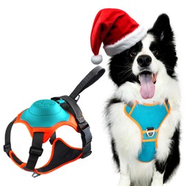 Dog Harness with Retractable Leash 51.2”,2-in-1 Large & Medium Dog Harness Vest with Built-in Auto-Stop Function Leash, 370 LB of Pull Adjustable Dog Walking Harness-M, Hand Free Dog Leash Harness Set