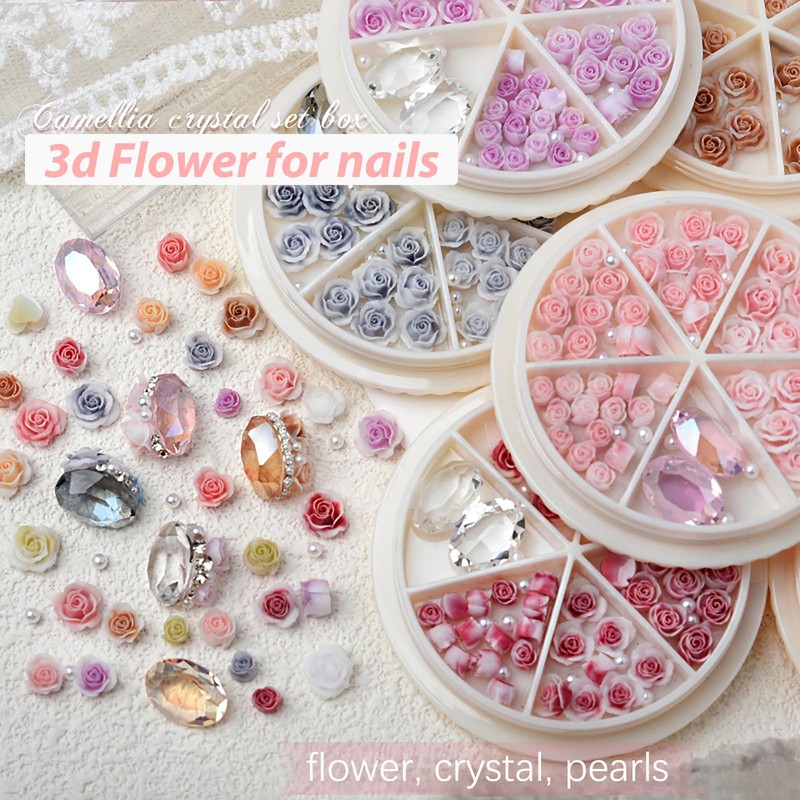 HYWWPFLA Rose Camellia Flowers Nail Charms 3D Flower for Nails