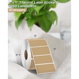 iEager 2x1 Inch Thermal Labels, Brown Durable Thermal Printer Stickers, Self-Adhesive Shipping Label Printer Sticker for Barcode, Name, Address, 1000 Labels/Roll