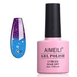 AIMEILI Soak Off UV LED Temperature Color Changing Chameleon Gel Nail Polish - Glitter Purple to Glitter Blue Full Shimmer/Diamond (TC06) 10ml
