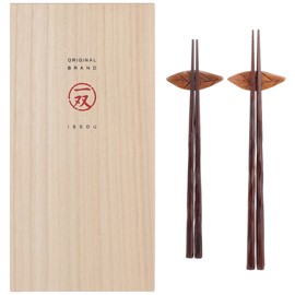 Issho 39122 Couple Chopsticks with Paulownia Box, Kari & Yuzuri Chopsticks Rest