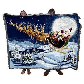 Pure Country Weavers Christmas Magic Blanket - Santa Claus Saint Nicholas Nick Kris Kringle Sleigh Reindeer - Gift Tapestry Throw Woven from Cotton - Made in The USA (72x54)